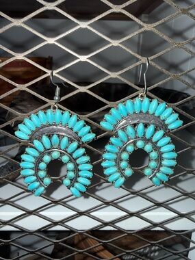 Turquoise Stone Cowgirl Hoop Earrings - Women Jewelry